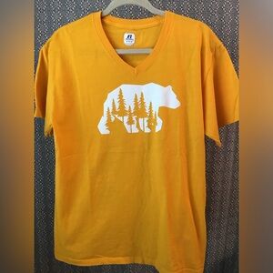 NWT BsunE yellow w white bear & trees Mens M Vneck cotton